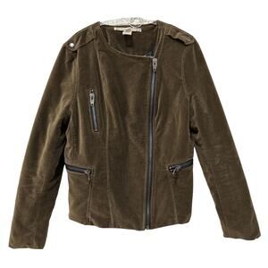 Velvet Biker Style Jacket Green Juniors's Medium Coat by Chelsea & Violet